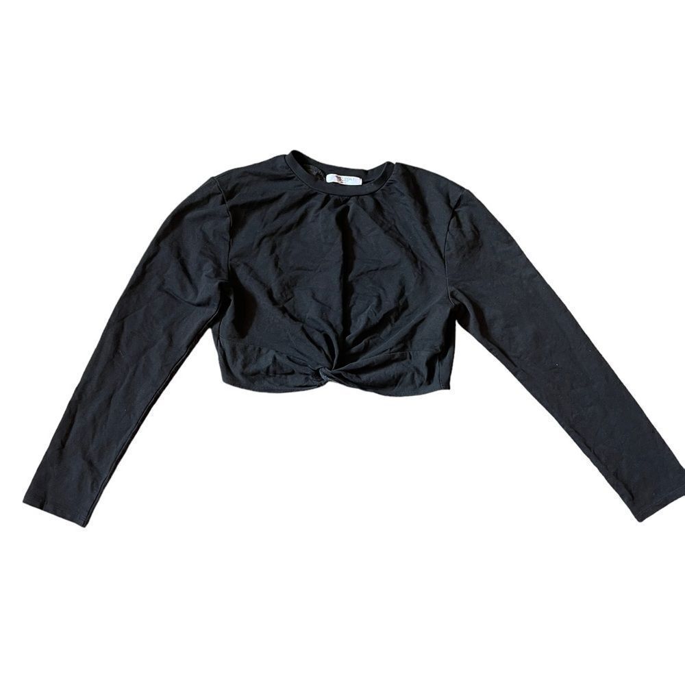 Project Social T Adorable Long Sleeve Cropped Black Top